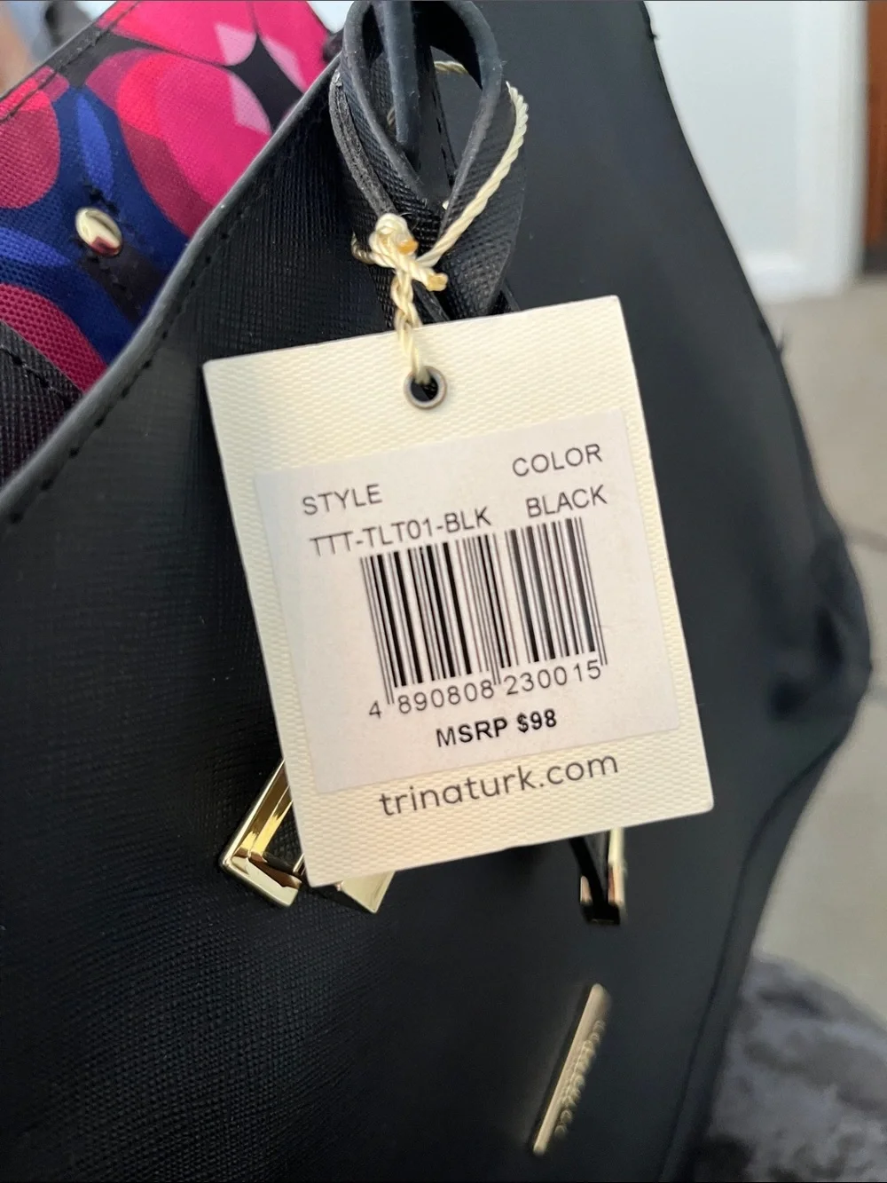 Black Trina Turk Tote Bag with Gold Hardware